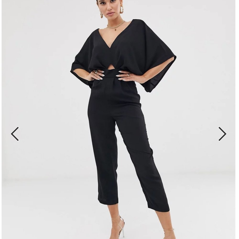 Size 12 ASOS DESIGN black jumpsuit with kimono sleeve and peg leg